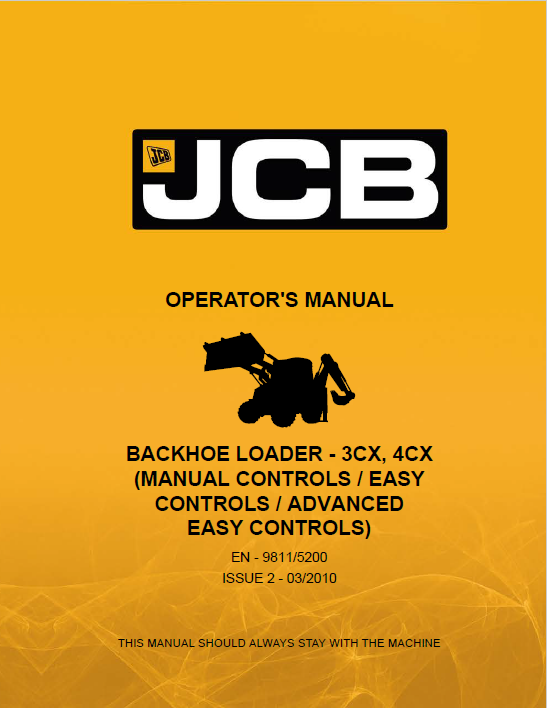 JCB Backhoe Loader 3CX, 4CX Operator Manual PDF (All Control Types)