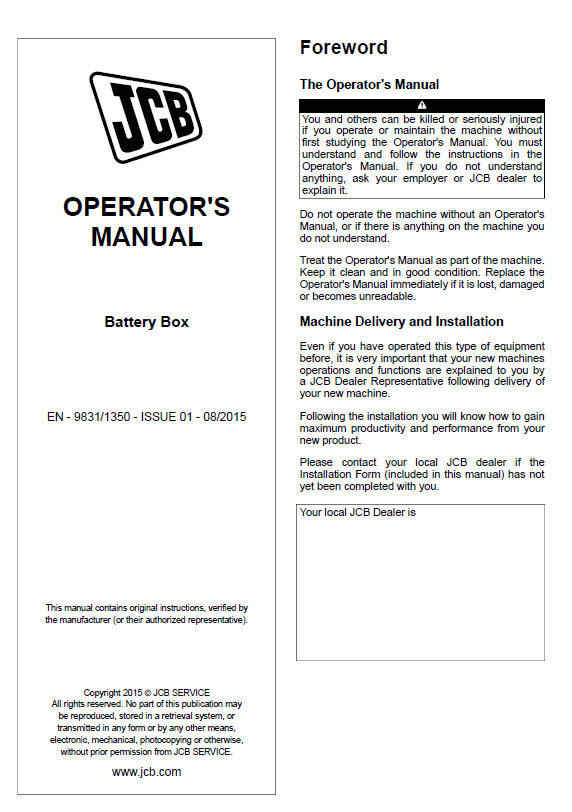 JCB Battery Box User Guide & Maintenance Manual PDF