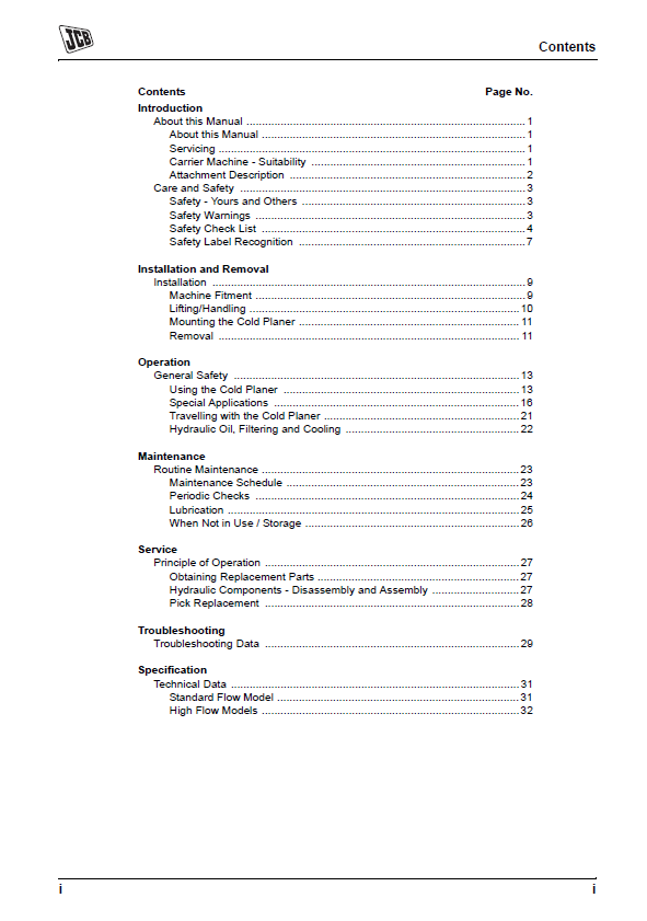 JCB Cold Planer Operator and Maintenance Guide PDF