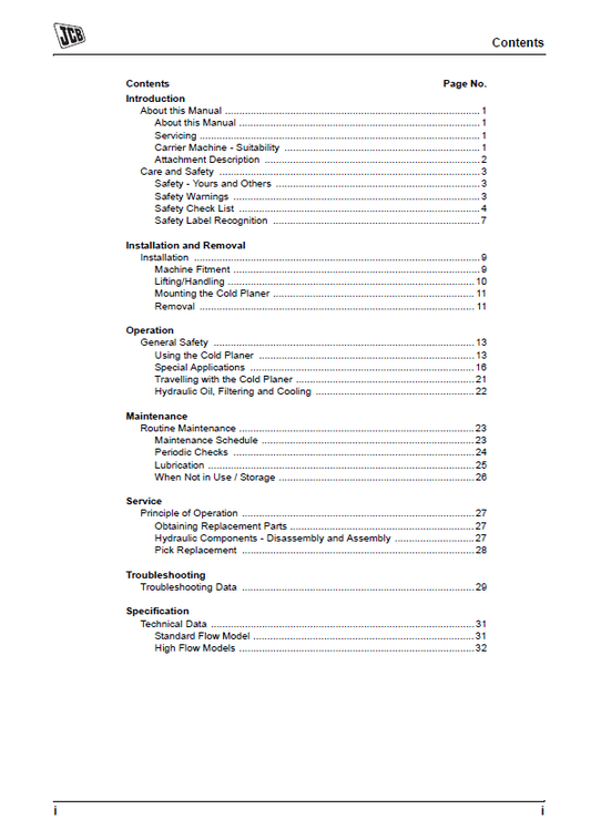 JCB Cold Planer Operator and Maintenance Guide PDF
