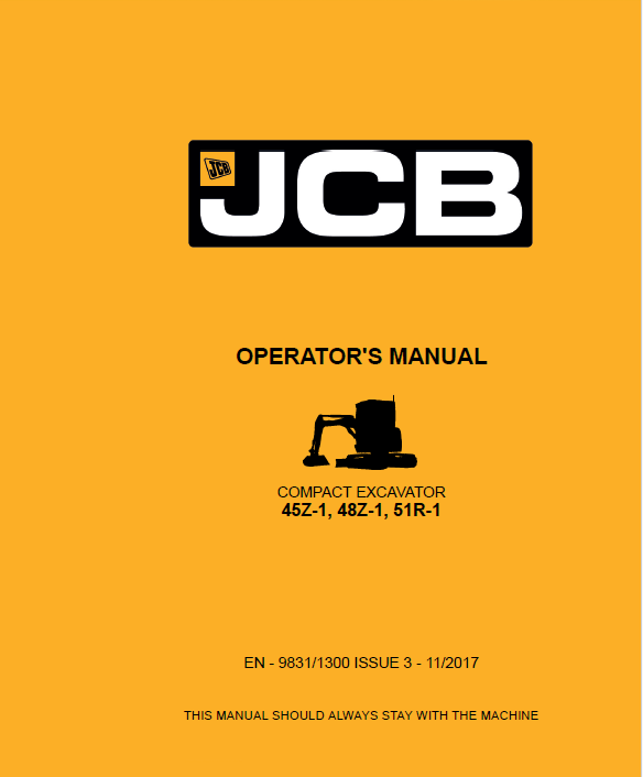 JCB Compact Excavator 45Z-1, 48Z-1, 51R-1 Operator Manual PDF