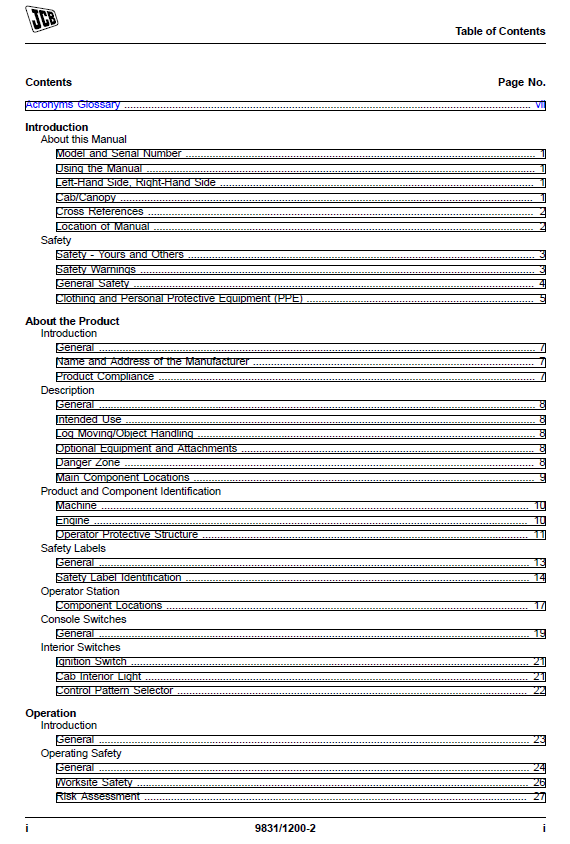 JCB Compact Excavator 48 Z-1, 51 R-1 Maintenance and Operation Manual