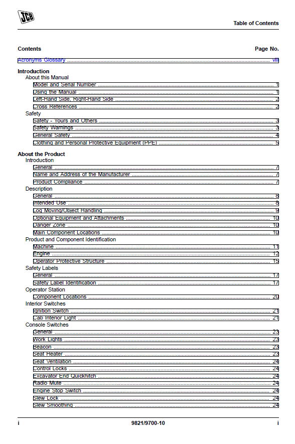 JCB Excavator JS115 to JS370 PDF Operator & Maintenance Manual