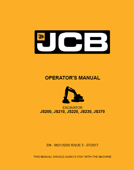 JCB Excavator JS200, JS210, JS220, JS230, JS370 Operator Manual PDF