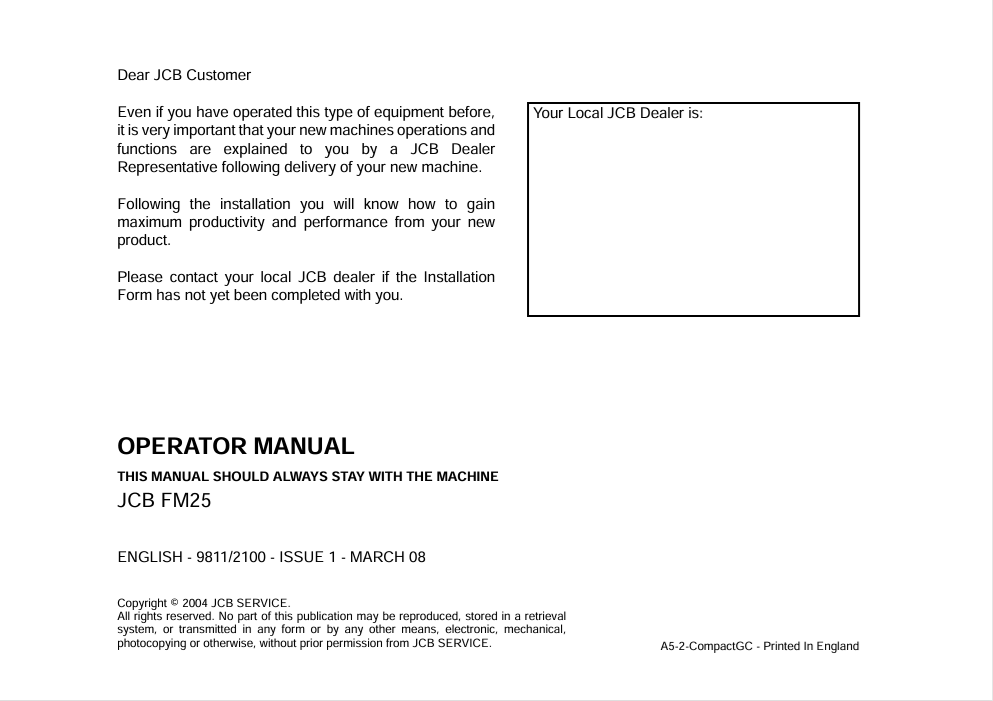 JCB FM25 Operator Manual PDF – Download & Operating Guide