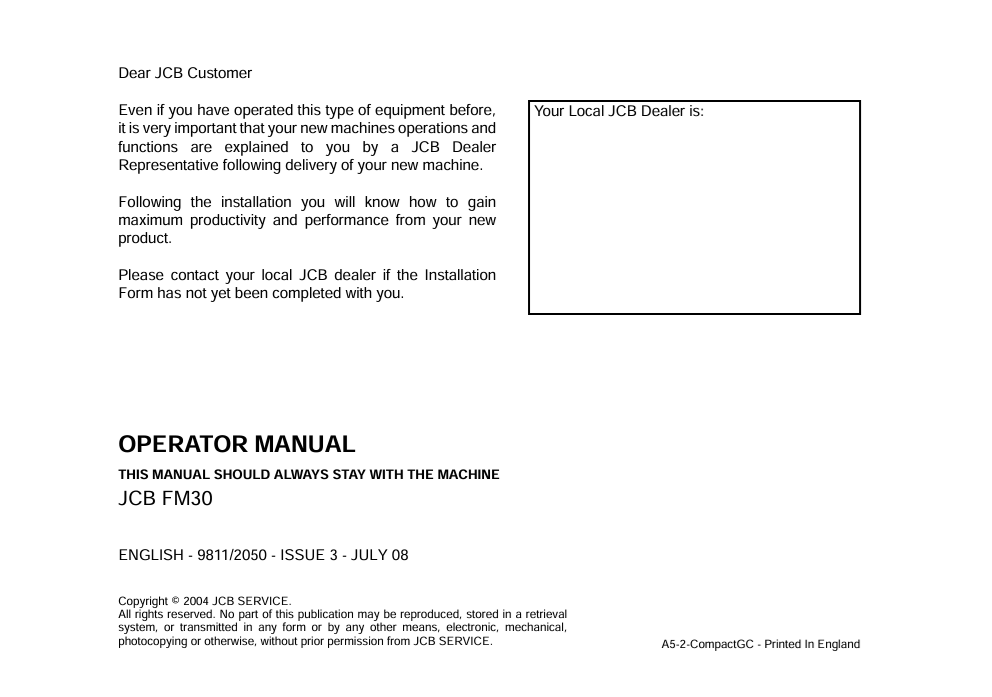 JCB FM30 Operator Manual PDF Download