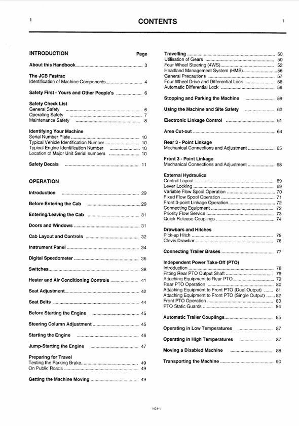JCB Fastrac 1115S, 1125 & 1135 Tractor Handbook Manual PDF