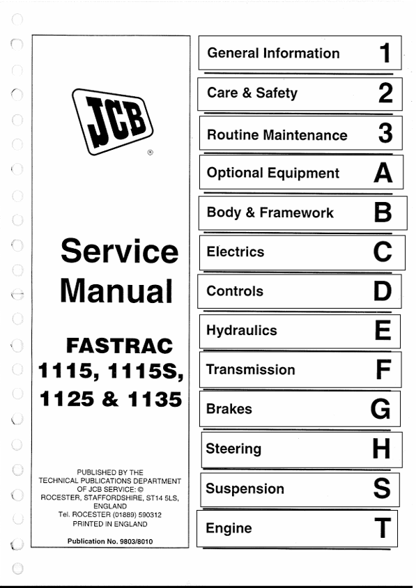 JCB Fastrac 1115, 1115S, 1125 & 1135 Service Manual PDF