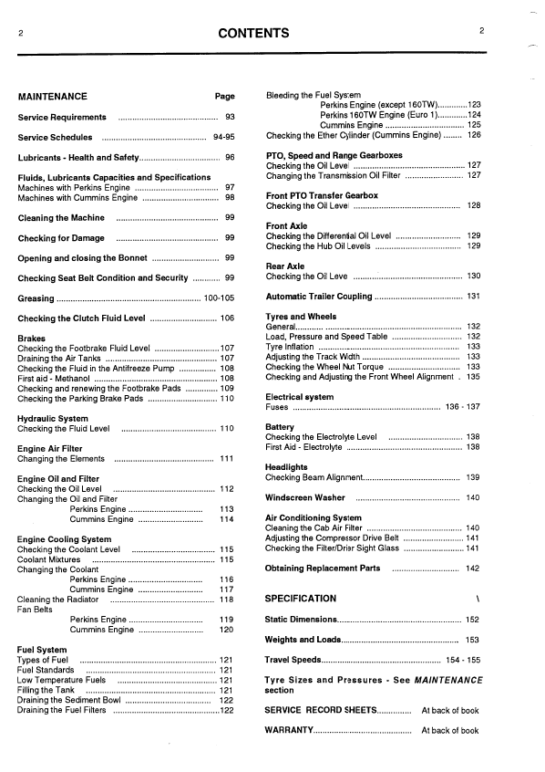 JCB Fastrac 125 135 155 185 Maintenance & Operator Manual PDF