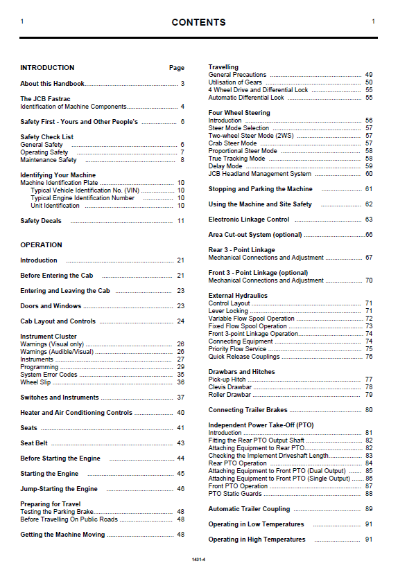 JCB Fastrac 2115 2125 2135 2150 Operator & Maintenance Manual