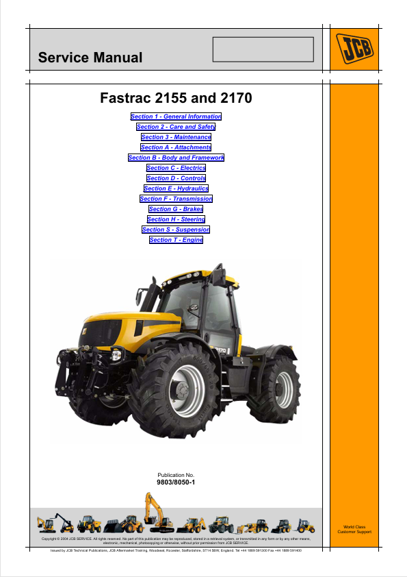 JCB Fastrac 2155 and 2170 Service Manual PDF Download