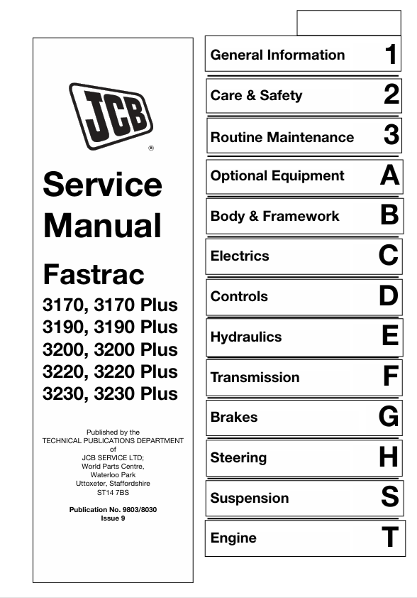 JCB Fastrac 3170–3230 Plus Service Manual PDF Download