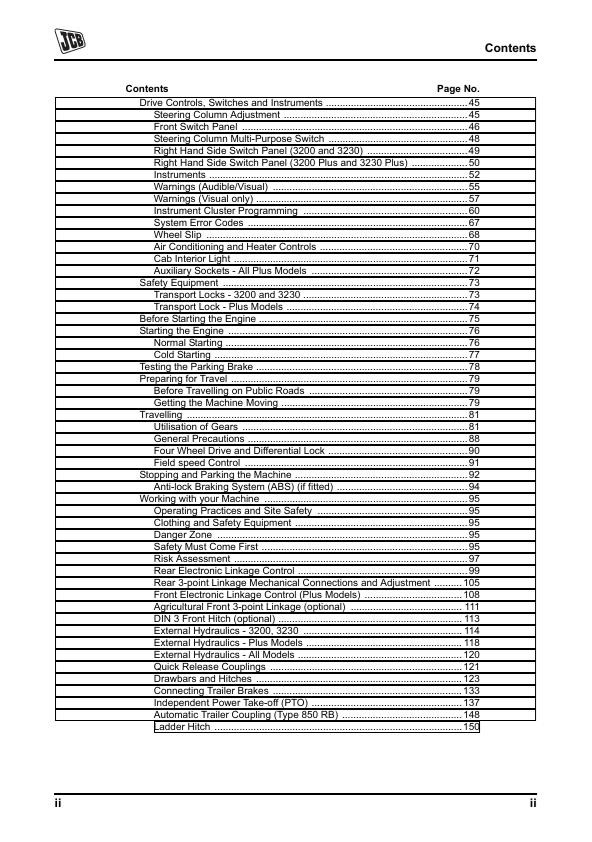 JCB Fastrac 3200, 3230 Tractor Operator Manual PDF