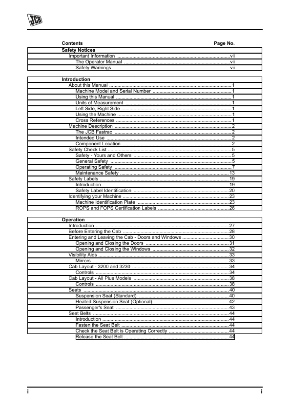 JCB Fastrac 3200 AND 3230 Operator Manual PDF