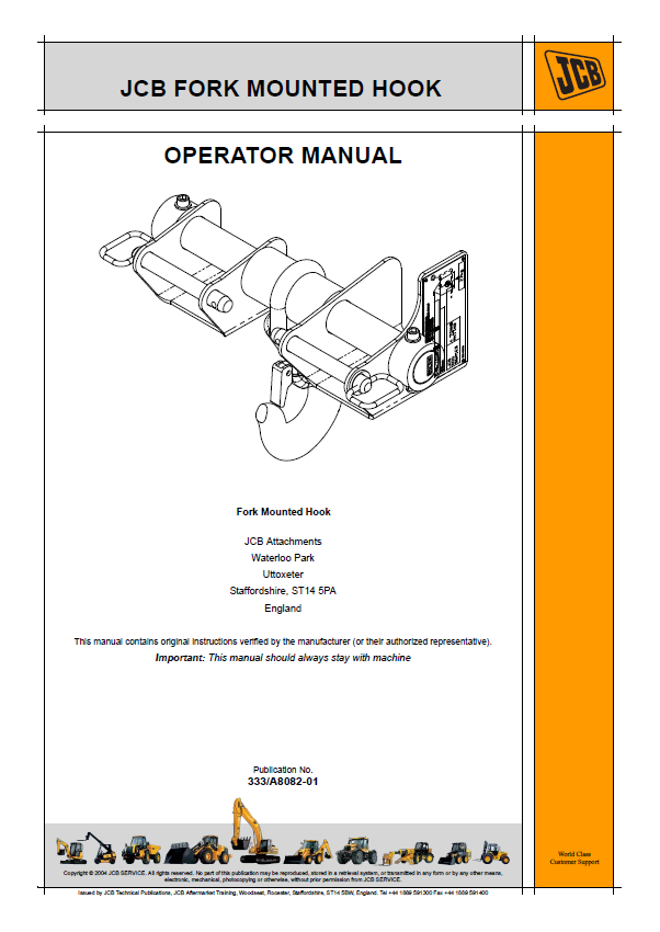 JCB Fork Mounted Hook Operator Manual PDF Download