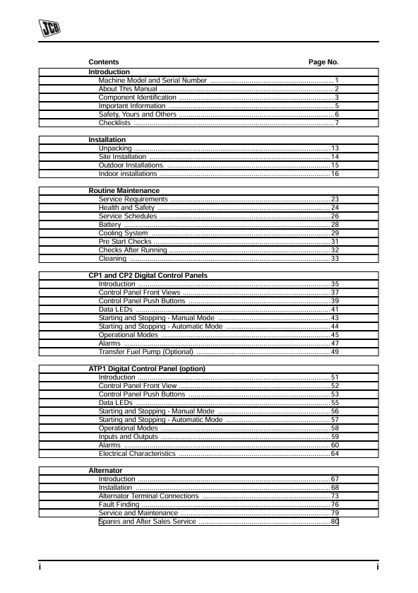 JCB G60RX-G115QX Generator Set Operator Manual PDF
