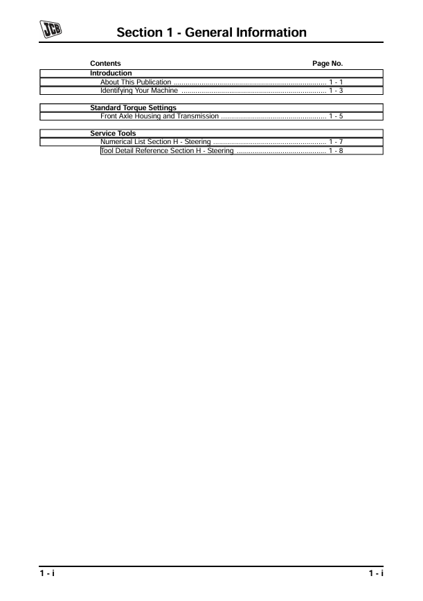 JCB General Information Manual PDF – Technical Service Guide