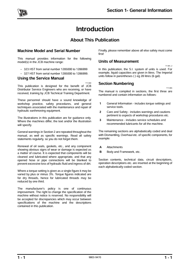 JCB General Information Workshop and Maintenance Manual PDF