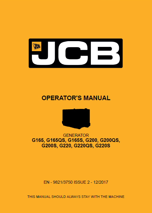 JCB Generator G165, G200, G220 Operator Manual PDF Download