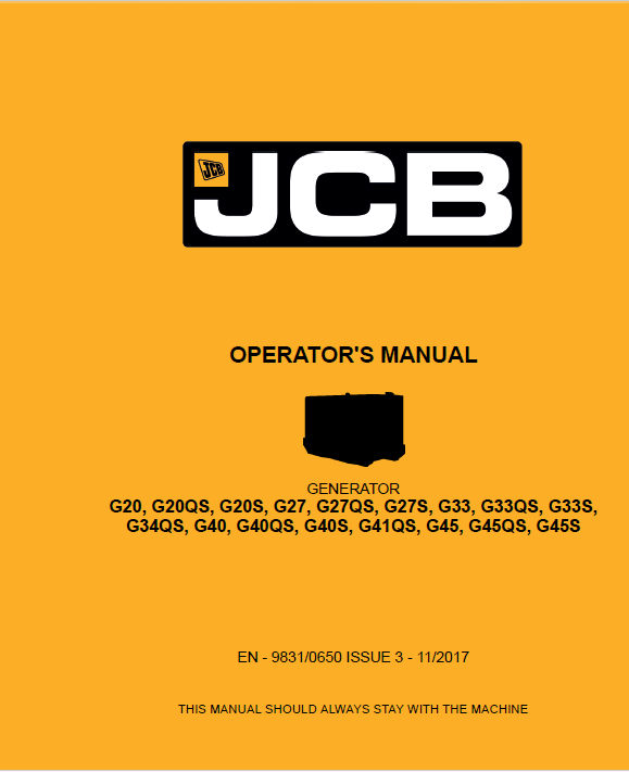 JCB Generator G20 to G45 Operator Manual PDF Download