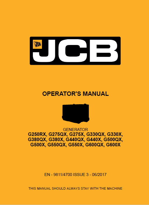 JCB Generator G250RX to G600X Operator Manual PDF Download