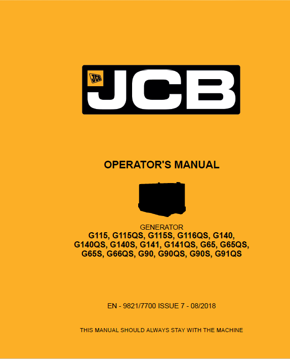JCB Generator G65 to G141 Operator Manual PDF Download