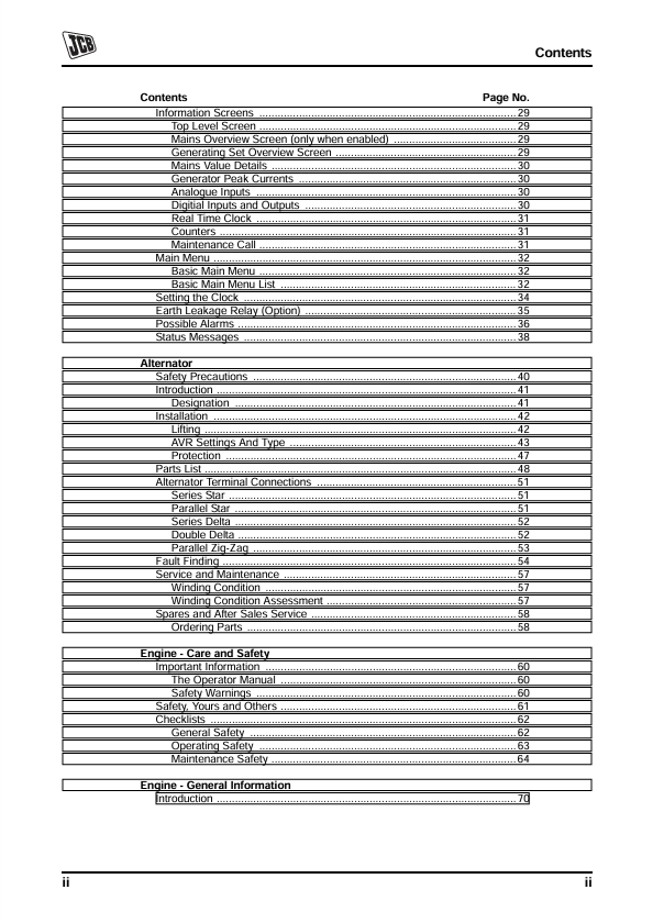 JCB Generator Set G330 to G550Q Operator Manual PDF