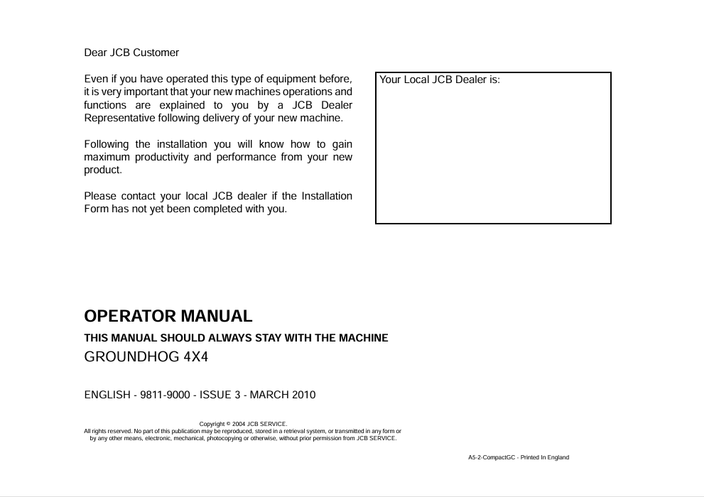 JCB Groundhog 4x4 Operator Manual PDF | Complete Guide