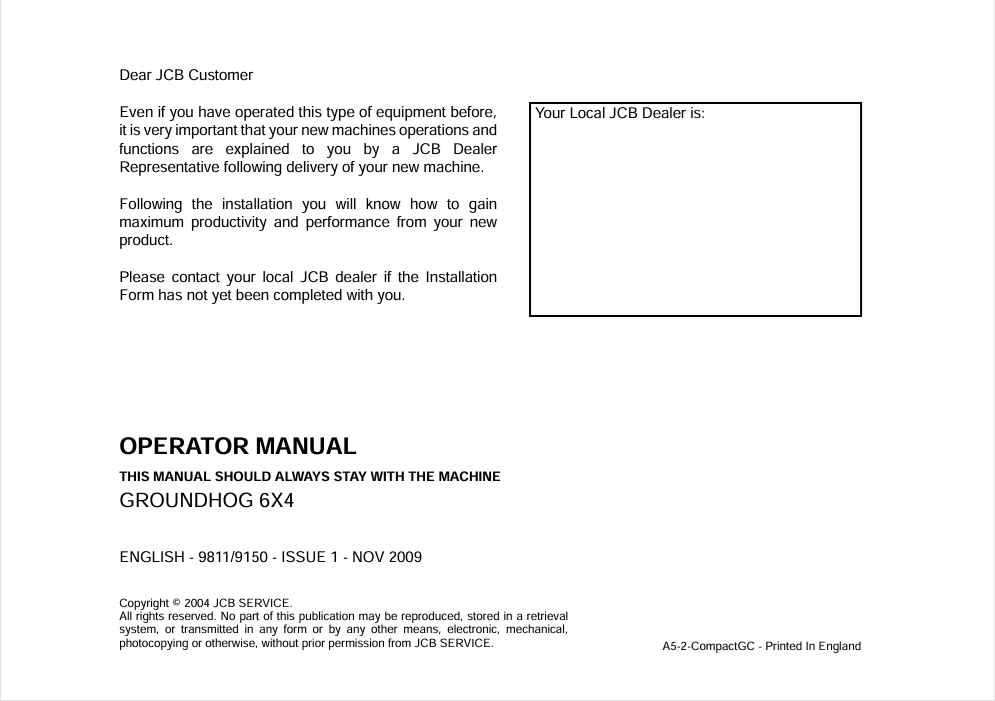 JCB Groundhog 6x4 Operator Manual PDF