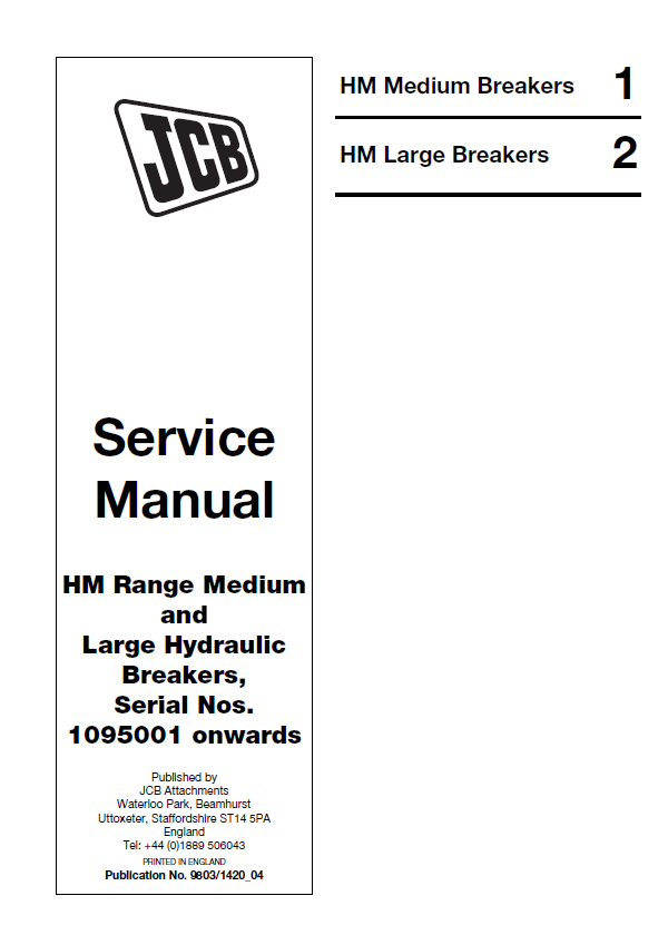 JCB HM Range Medium and Large Hydraulic Breaker Service Manual PDF