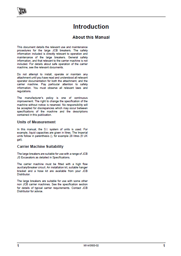 JCB HM Series Breaker HM870Q-HM4170Q Manual PDF