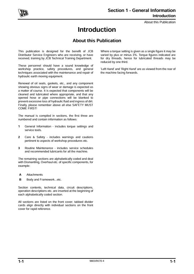 JCB HTD5 Technical Service and Troubleshooting Manual