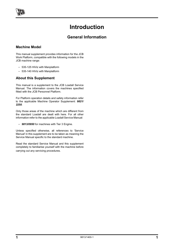 JCB HiViz Personnel Platform Maintenance and Repair Manual PDF