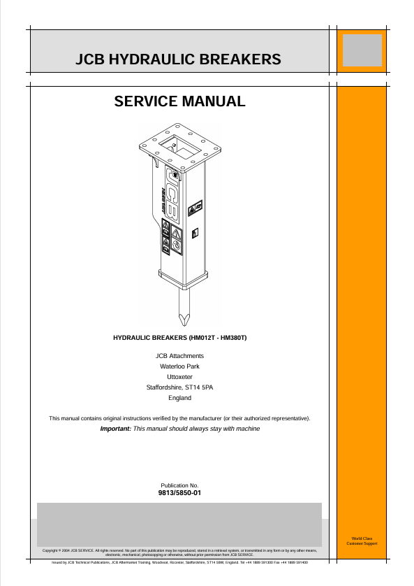 JCB Hydraulic Breaker HM012T-HM380T Service Manual PDF