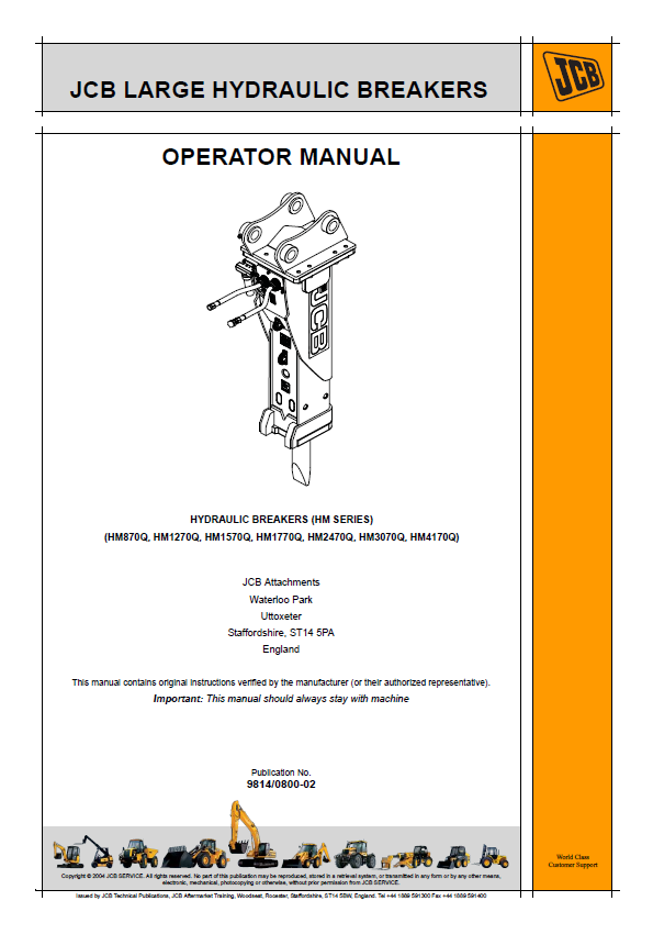 JCB Hydraulic Breaker HM Series Operator Manual PDF