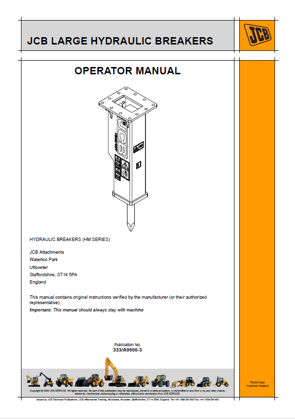 JCB Hydraulic Breaker (HM Series) Operator Manual PDF