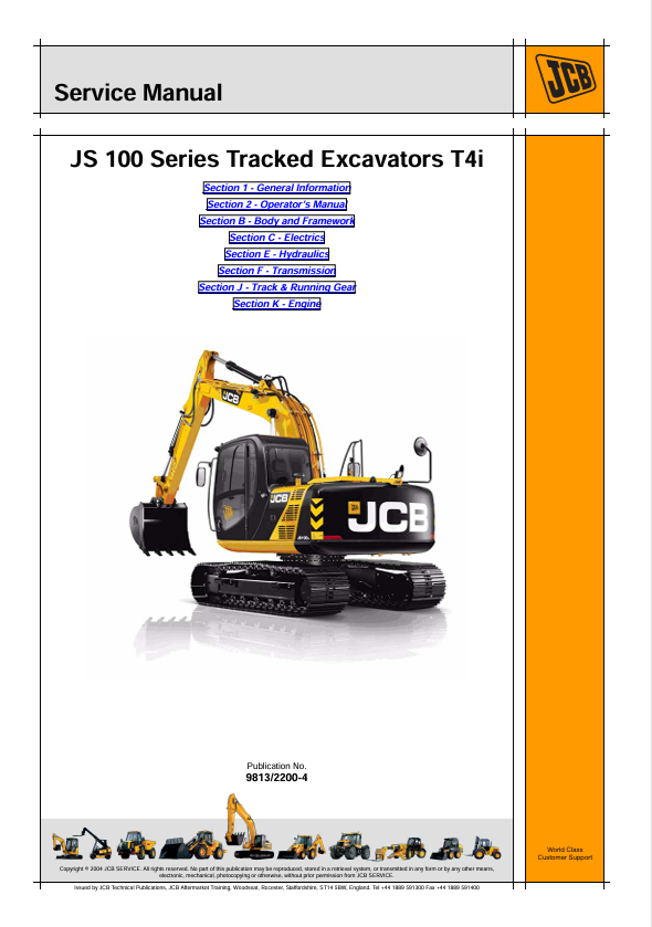 JCB JS100 Series Tracked Excavator T4i Service Manual PDF