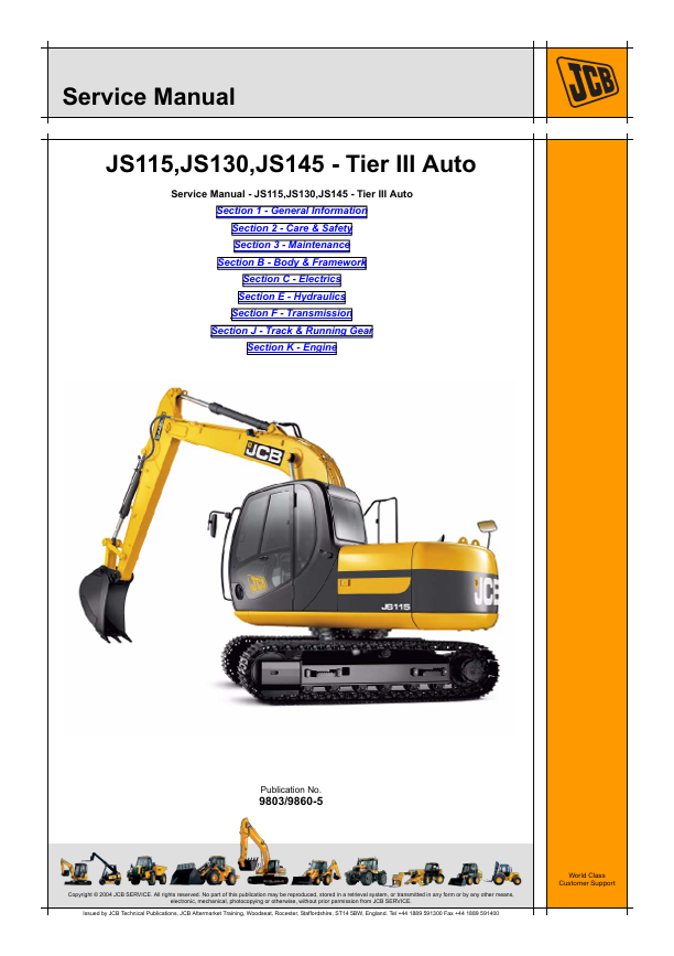 JCB JS115 JS130 JS145 Tier III Auto Service Manual PDF
