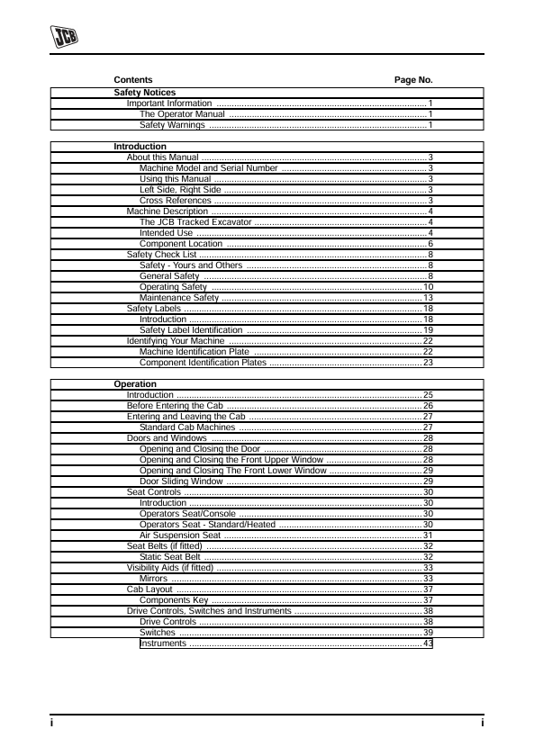 JCB JS120 Excavator Operator Manual PDF Download
