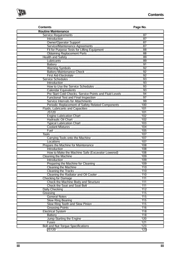 JCB JS120 Operator & Maintenance Manual PDF