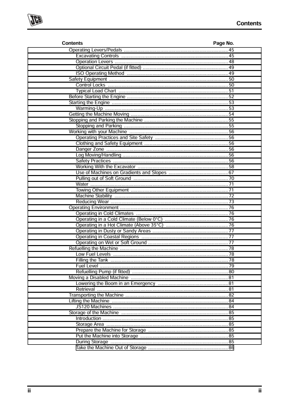 JCB JS120 Tracked Excavator Manual PDF