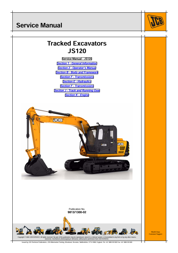 JCB JS120 Tracked Excavator Service Manual PDF