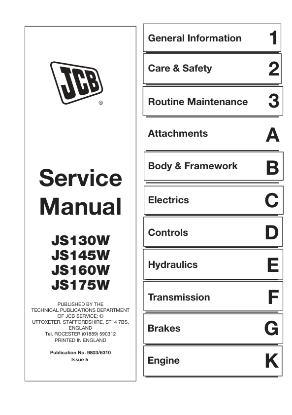 JCB JS130W, JS145W, JS160W, JS175W Service Manual 