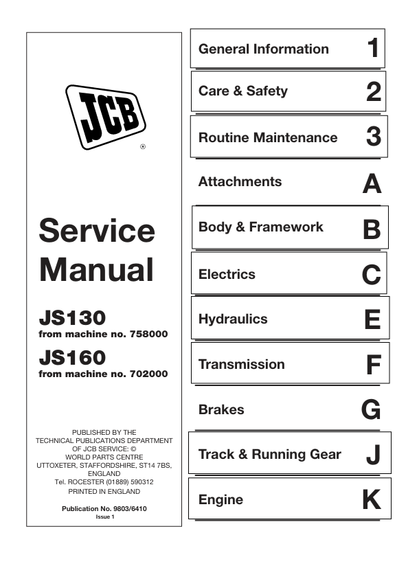 JCB JS130, JS160 Service Manual PDF Download
