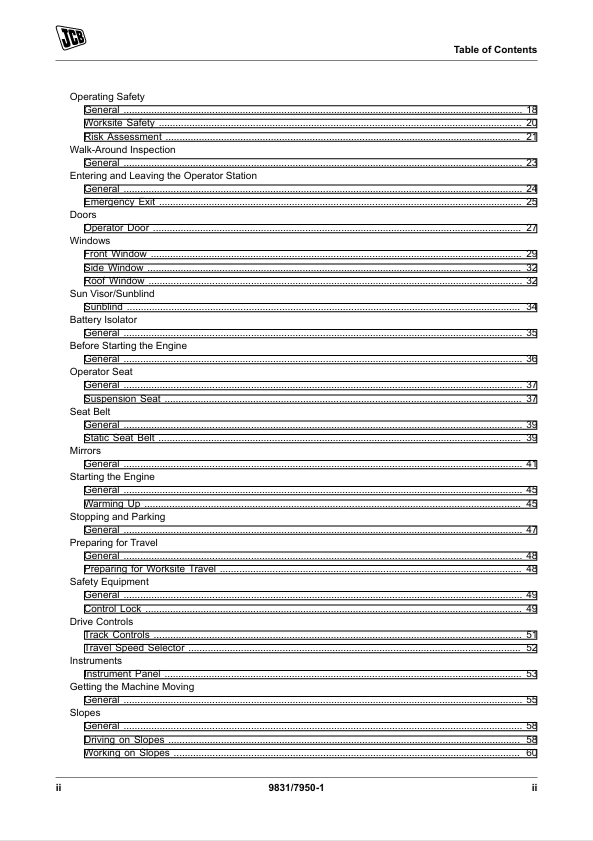 JCB JS140 JS205 JS215 Excavator Operator & Maintenance Manual
