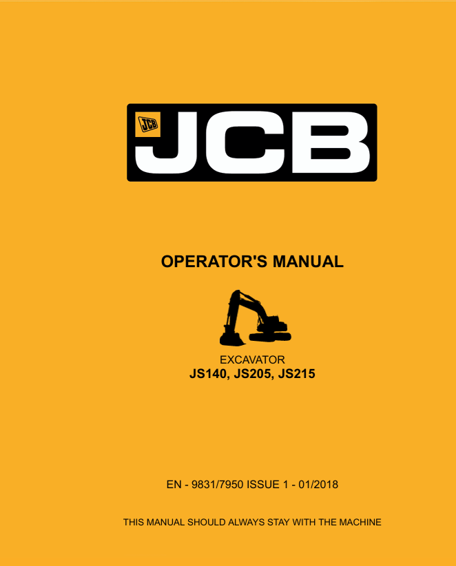JCB JS140 JS205 JS215 Excavator Operator Manual PDF