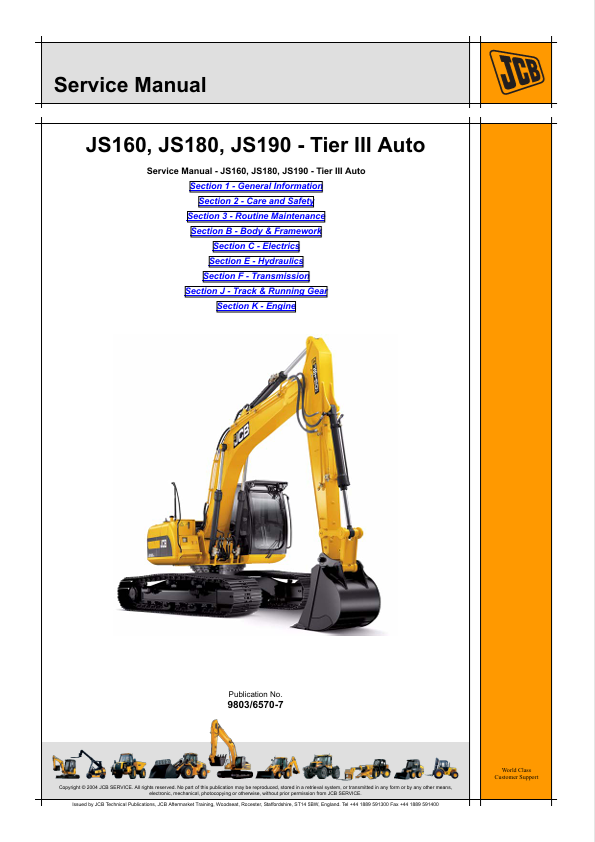 JCB JS160, JS180, JS190 Tier III Auto Service Manual PDF