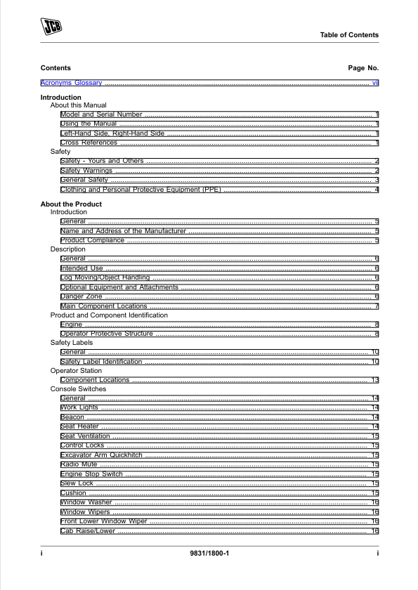 JCB JS160 & JS200 Excavator Manual – Operator PDF