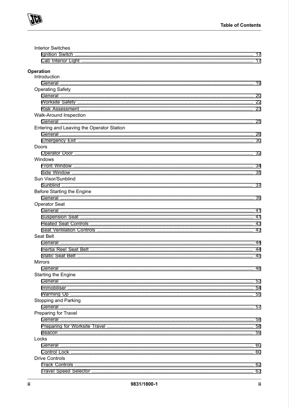 JCB JS160 JS200 Operator & Maintenance Manual PDF