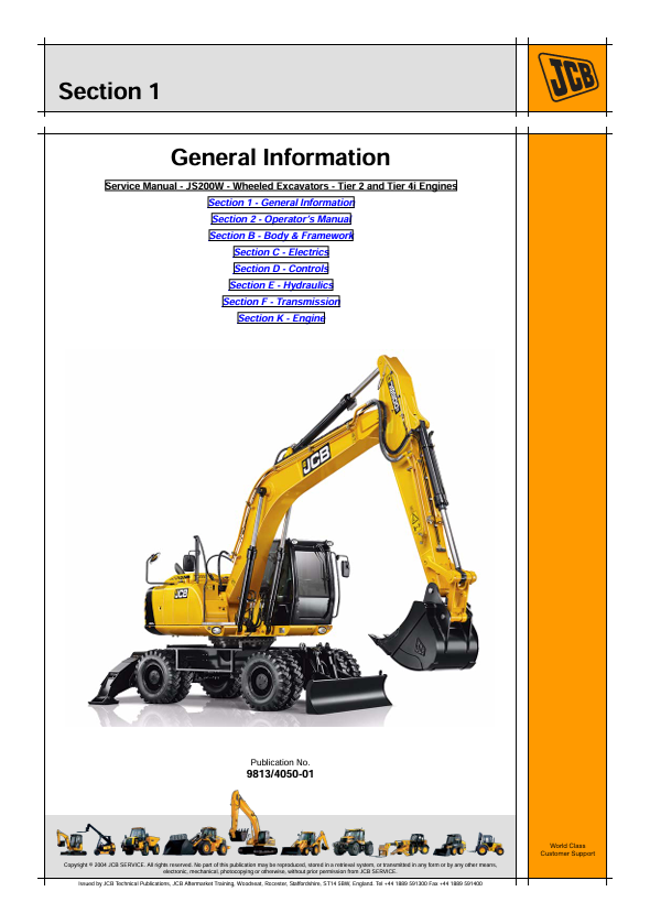 JCB JS200W Wheeled Excavator Repair & Workshop Manual PDF